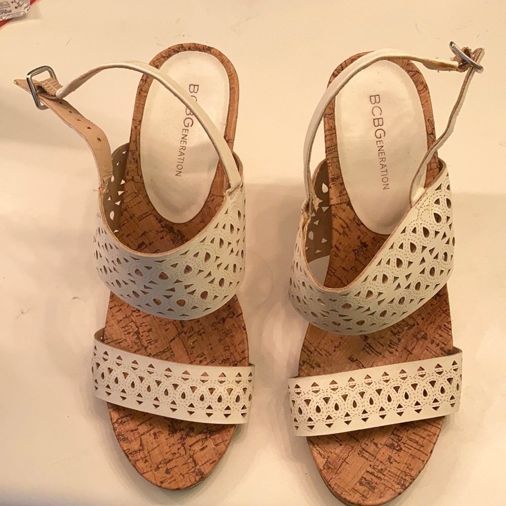 White open toe wedges